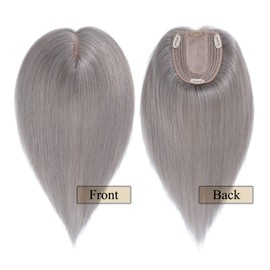 MY-LADY Human Hair Toppers for Women Real Human Hair for Thinning Hair 10 * 12CM Silk Base Hairpieces No Bangs 130% Density Straight Clip in Remy Hair Pieces 8 Inch Grey