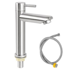 Cold Water Tap Guest Toilet Tap Cold Water Single Lever Mixer Tap Cold Water Fittings Made of 304 Stainless Steel Tap Bathroom Cold Water with 80 cm Connection Hose for Hand Washbasin Guest Toilet