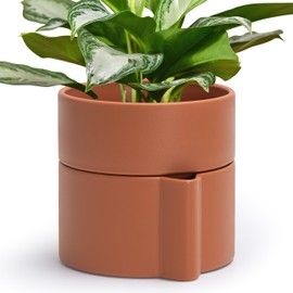 8 Inch Self-Watering Planter Pot with Terracotta Insert, Deep Water Reservoir, and Ceramic-Alike BPA-Free Plastic Planter Pot for Plant, Modern Planter for Houseplants, Terracotta, 53-A-T-3