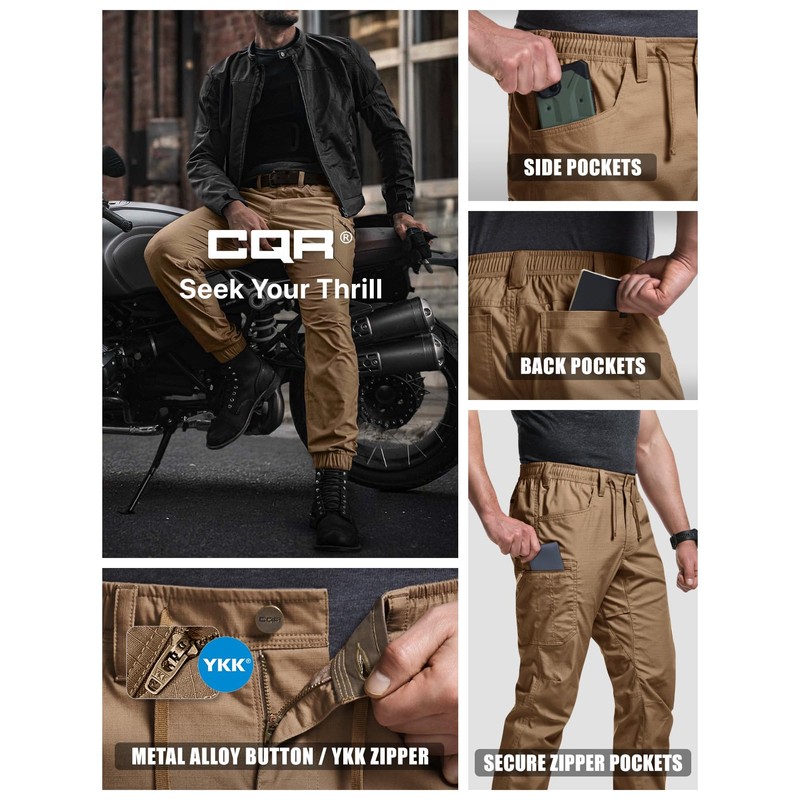 CQR Men's Flex Lightweight Joggers, Elastic Waist Drawstring Casual Pants,