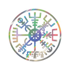 Vegvisir Navigation Compass of Vikings Premium Sticker Decal Oil Slick Rainbow Holographic Metallic Ancient Medieval Icelandic - Oil Slick - 2" W x 2" H
