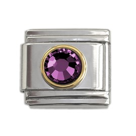 Dolceoro February Birthstone Charm Link Jewelry, SILVER Color Family Birthstone Italian Modular Charm Link Stainless Steel