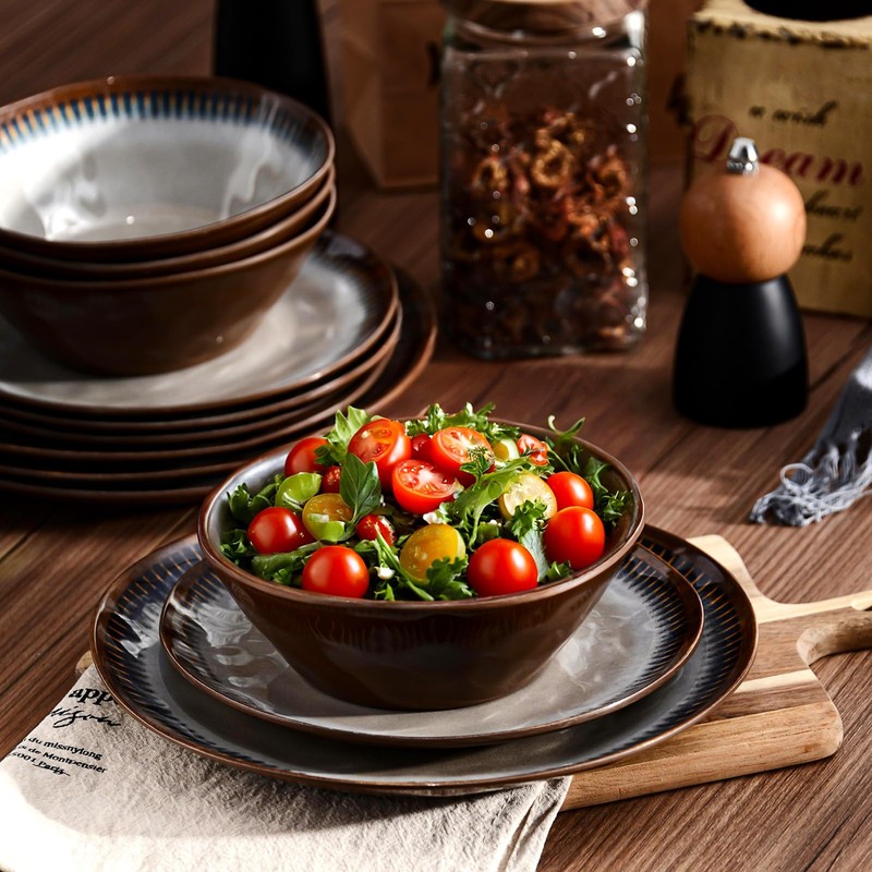 Gufaith Melamine Dinnerware Set, 12 Pcs Dishware Sets, Plate and