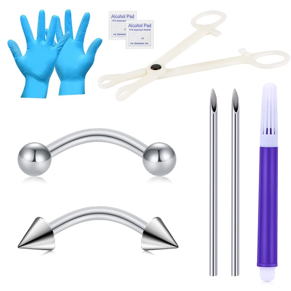 JIESIBAO 16G Eyebrow Piercing Kit, Stainless Steel 14G Piercing Needles Disposable Piercing Clamps with Eyebrow Rings Self at Home Eyebrow Piercing Jewelry Tool Kit