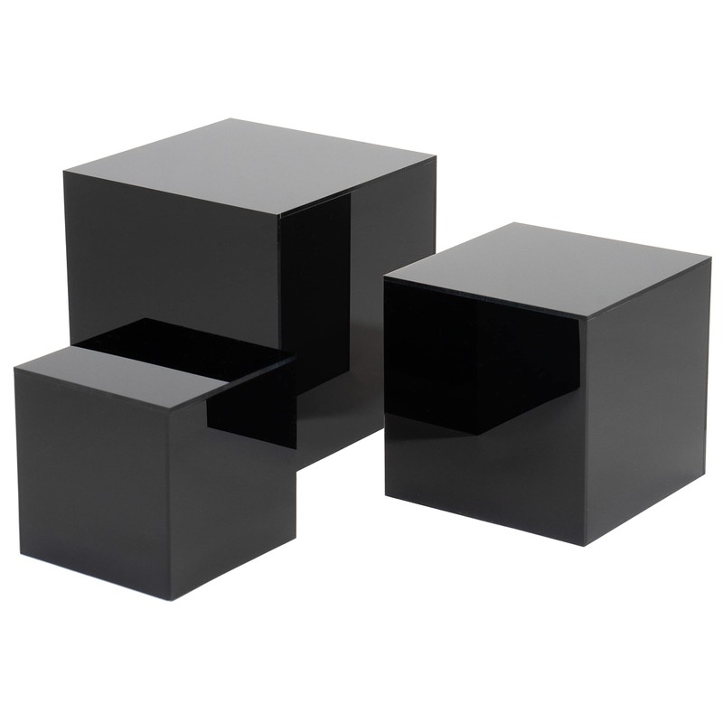 Red Co. Glossy Black Acrylic Cube Display Nesting Riser Stands