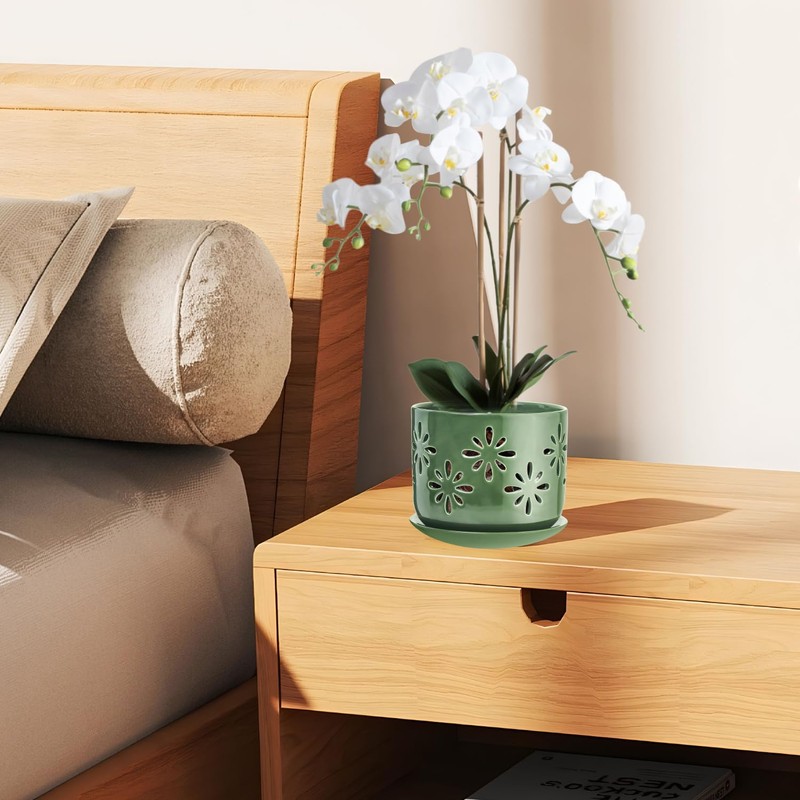 LITUDISO 6+5 Inch Orchid Pots with Holes, Ceramic Orchid Pots