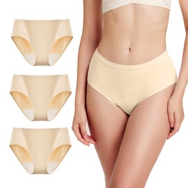 BATTEWA Mid-Waist Incontinence Underwear for Women Leak Proof Panties Protective Briefs for Bladder Control Washable Absorbency 40ML, 3Pack (XX-Large,Beige)