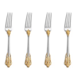 KEAWELL Luxury 5.9" Appetizer Forks, 18/10 Stainless Steel, Set of 4, Gorgeous Cocktail Forks/Dessert Forks (Gold Accent)