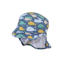 Sterntaler Unisex Children's Peaked Cap Neck Protection Whales Children's Hat, mid-blue