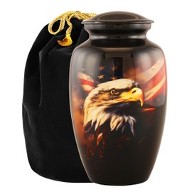 Forever Memorial urns Patriotic Eagle Urn for Human Ashes | American Flag Cremation Urn for Adults, Veteran, Handmade Funeral Urns with Velvet Bag 200cubic Inch. (Brown, Adult)