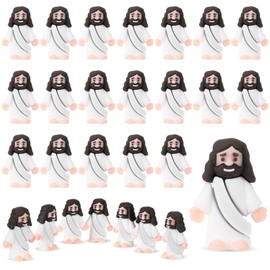 Bememo 25 Pcs Little Jesus Figures Original Design Mini Rubber Jesus Toys to Hide and Seek Religious Party Favors Sunday School Baptism Gifts(White)