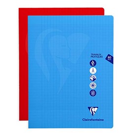 Clairefontaine Mimesys 303327C Exercise Book DIN A4+ 24 x 32 cm Stapled 40 Sheets French Line Style 90 g + Blank 125 g Polypropylene Cover 2 Assorted Colours Red and Blue Pack of 1
