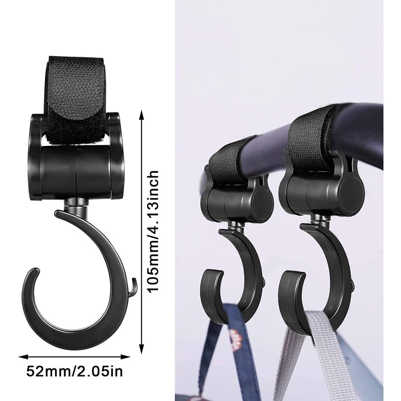 Stroller Hook, Multi-Hook, Stroller, Luggage Hook, 360° Rotation, Velcro Included,