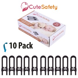 CUTESAFETY Sliding Cabinet Locks - Baby Proofing Cabinets with Adjustable Child Safety Lock - Childproof Latches for Knobs,Handles on Kitchen Doors,Storage Door,Cupboard,Closet,Dresser (Brown, 10)