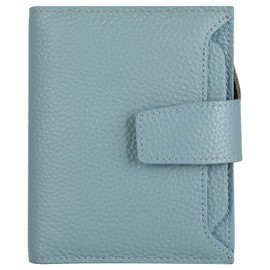 Lavemi Small Compact Women Wallet RFID Blocking Genuine Leather Bifold Purse with ID Windows, Pebbled Light Blue, One Size
