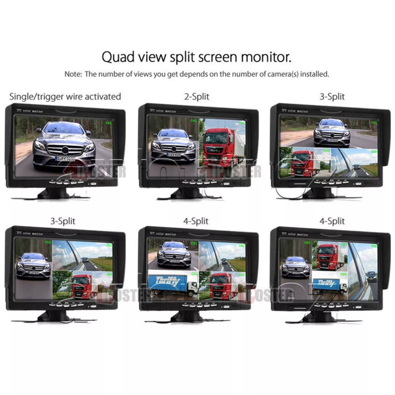 iPoster 7" Quad Monitor Screen Car Backup Camera Rear View