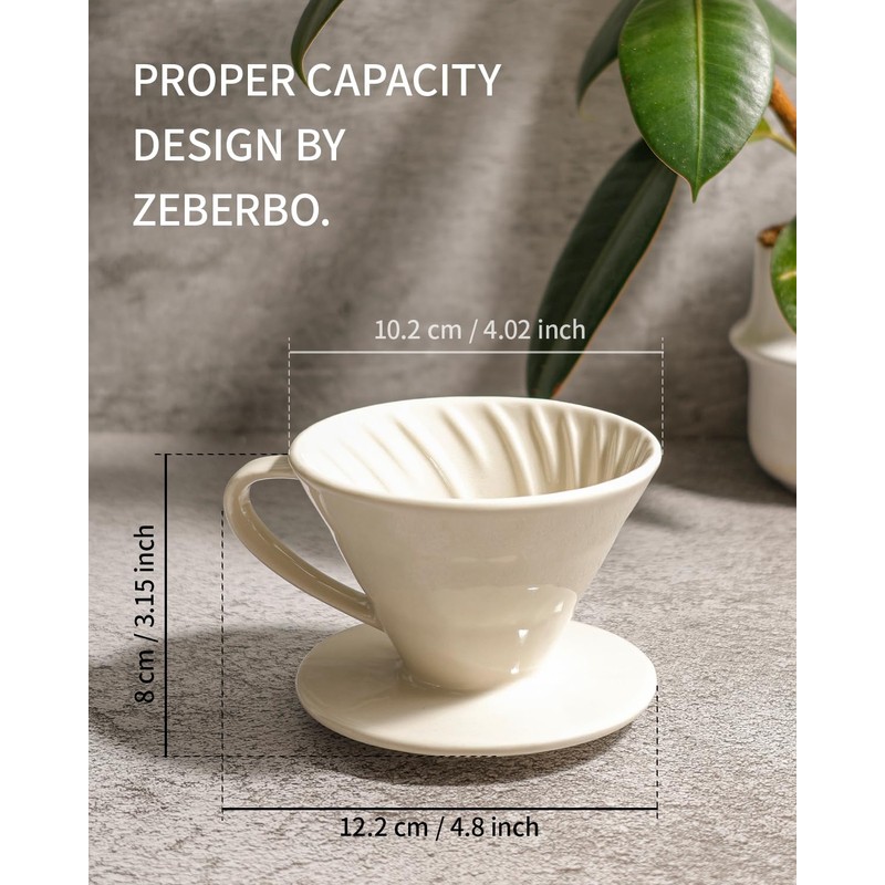 ZEBERBO Pour Over Coffee Maker, Single Cup Ceramic Coffee Dripper,