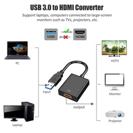 USB to HDMI Adapter, USB 3.0 to HDMI 1080P Video Audio Converter Connect PC, Laptop to Monitor, Support Windows XP 7/8/8.1/10/11