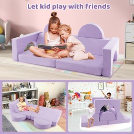 INFANS Mondular Kids Play Couch, 8PCS Toddler Sectional Sofa Building Fort for Playroom, Bedroom, Imaginative Convertible Floor Cushion, Foam Set for Boys and Girls