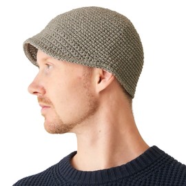 CHARM Herren Fischermütze Kufi Beanie - Schädel Mütze 100% Baumwolle Häkel Chemo Hut Grau
