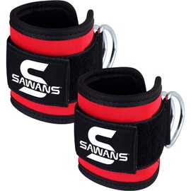 SAWANS Ankle Straps for Cable Machine Attachments Gym Ankle Cuffs with Neoprene Padding Adjustable Glute Kickback Workouts Booty Hip Abductors Leg Curls Exercise for Men and Women (Red 2Pcs)