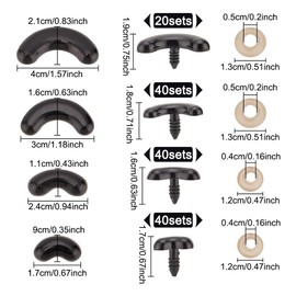 GOMAKERER 140 Sets 4 Styles Craft Noses with Spacers, Black Heart Shape Dog Safety Noses Doll Teddy Bear Noses Doll Making Accessories for Making Cuddly Toys, Amigurumi