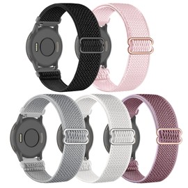 EverAct 5 Pack Stretchy Nylon Watch Band Compatible with Garmin Venu 3S 41mm/Venu 2S/Vivoactive 4S/Vivomove 3S/ Forerunner 255S/265S, 18mm Elastic Adjustable Strap Replacement Wristband for Women Men