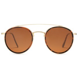 SOJOS Retro Round Double Bridge Polarized Sunglasses for Women Men Vintage Circle UV400 Sunnies SJ1104, Tortoise/Brown
