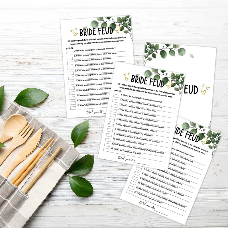 Bridal Shower Games - Greenery Engagement Party Game Cards For