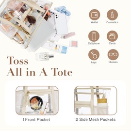 Missnine Clear Bag for Stadium Events Thick PVC Clear Tote Bag for Women with Side Mesh Pockets for Sports Concert Lunch Work Black