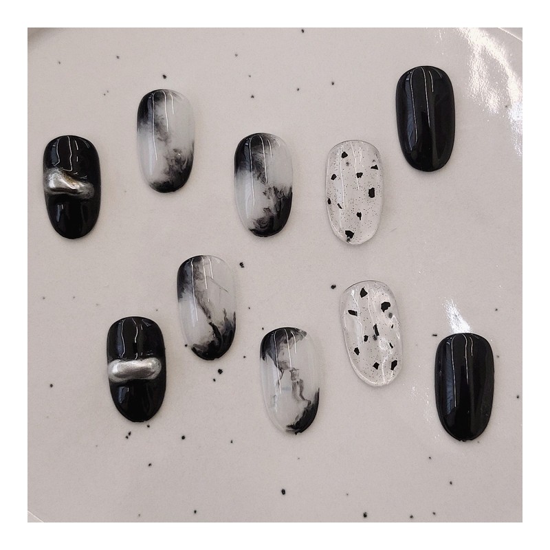 [Sl&Sl Nail Tips] ⚫Black chic nails⚫ - Short nose pin