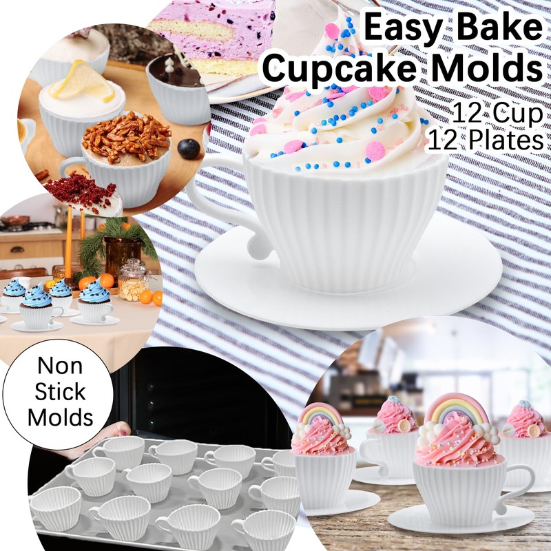 Silicone Muffin Cups for Baking, 24 Pcs Teacup Cupcake Liners,
