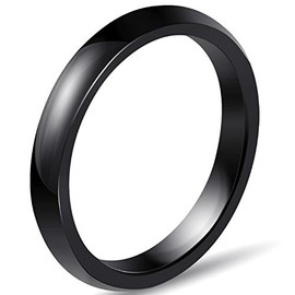 JUDE 3mm White Ceramic Plain Simple Classical Wedding Band Stackable Ring (Black, U)