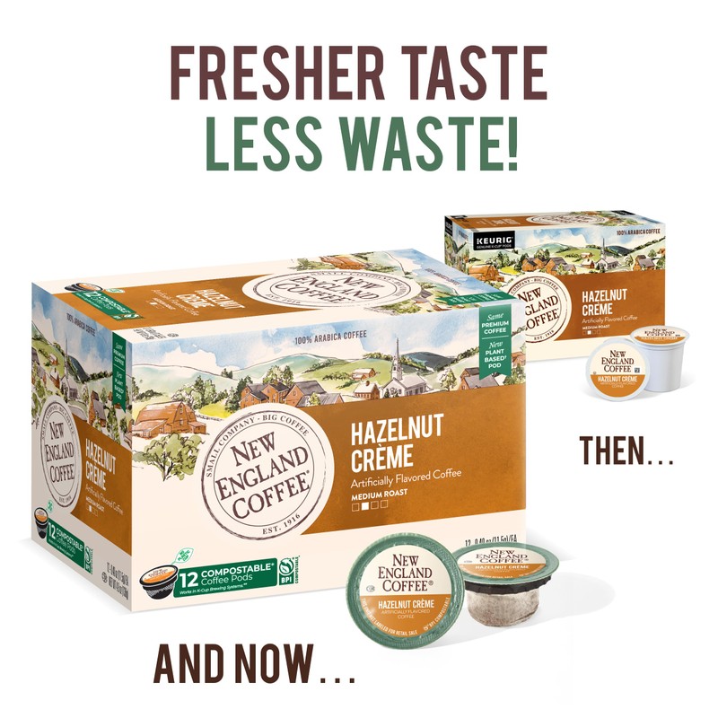 New England Coffee Hazelnut Crème Medium Roast Single Serve Pods,