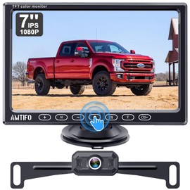Wireless Backup Camera for Truck Car : 7-Inch Touch Key Monitor Plug and Play No Delay No Dropped Frames Clear Brightness Rear View Camera 2 Channel Reverse Camera DIY Parking Lines AMTIFO A19