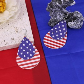 4th of July Earrings for Women Red White and Blue American Flag Leather Teardrop Dangle Earrings USA July 4th Patriotic Earring Independence Day Memorial Accessories (style A)