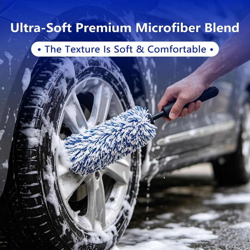 OJJ 2026 New 2pcs Long Handle Microfiber Wheel Brush Car