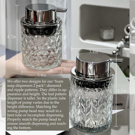 CICUFY Foaming Hand Soap Dispenser, Glass Foam Soap Dispenser or Lotion Dispenser for Kitchen & Bathroom Refillable Clear Glass Liquid soap Dispenser with Large Silver Pump-1 Pack