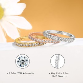 SILVERNANA Moissanite Wedding Band,925 Sterling Silver Rings for Women with 18k White Gold Plated,Stackable Rings for Women Wife Girlfriend Size 7.5