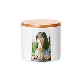Fabulous Ceramic Pot with Bamboo Lid - Photo Funny Asian Girl with Hair Nose in Her Ice Cream - 16 oz - Pot
