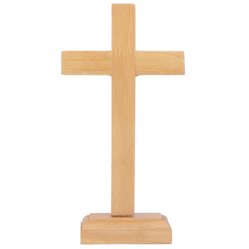 Crucifix Table Cross Hand Crafted Light Brown Durable Beech Metal