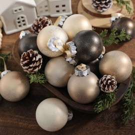 Yunlly 24 Pcs Textured Christmas Ball Ornaments 2.36'' Neutral Christmas Tree Decor Vintage Rustic Hanging Decor Shatterproof Home Ornaments for Xmas Winter Farmhouse Decoration (Vintage Color)