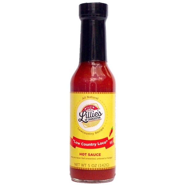 Lillie's of Charleston Low Country Loco Natural Hot Sauce| No Preservatives, Vegan & Lower Sodium | Great on Buffalo Wings, Oysters, Shrimp, Seafood, Scrambled Eggs, Grits and Veggies | 5 oz Bottle