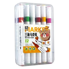 Plumones Marcadores de Doble Punta, Colores 12 Piezas, Punta Gruesa y Delgada, con Estuche, Ideales para Escuela Escolar Niños