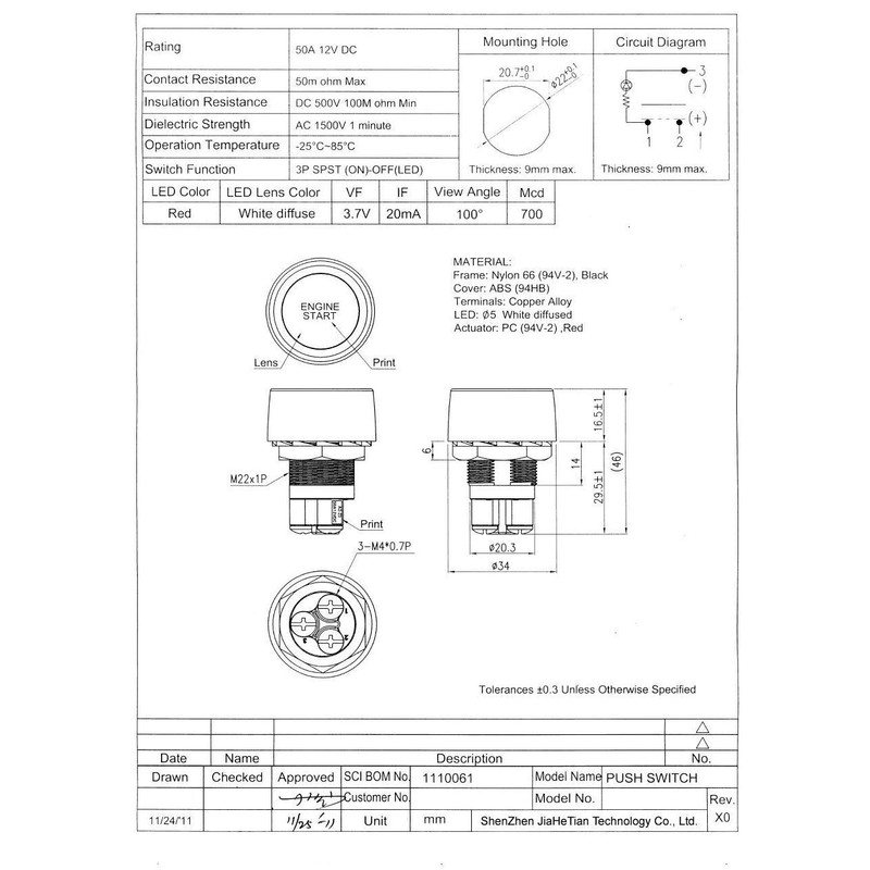 Jtron DC 12 V 50 A luz roja interruptor de