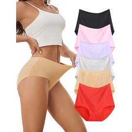GaaiKei Cotton High Waisted Womens Underwear Full Coverage Soft Brief Panties 6 Pack (Multicolor,Small)