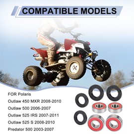 Both Front Wheel Bearing Seal Kits for Polaris Outlaw 450 500 525 2006-2011 Predator 500 2003-2007