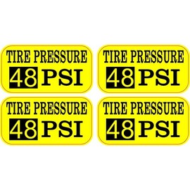 StickerTalk Yellow Tire Pressure 48 PSI Vinyl Stickers, 1 Sheet of 4 Stickers, 2 inches by 1 inch Each