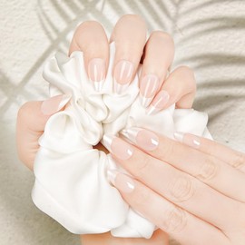 Hamefen Press On Nails, Aurora French Press On Nails, Includes 24 Nails, 1 Mini File, Adhesive Tabs(24 Pcs Jelly Glue Stickers).B032