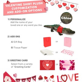 DolliBu I Love You Valentine Plush Alligator - Cute Stuffed Animal with Red Shirt and Name Personalization Gift for Valentines Day, Birthday, Anniversary, Romantic Date - 28 Inches